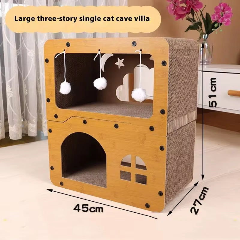 Cat Scratching Board Corrugated Large Space Cat Rest Villa Cat House Cat House Cat Bed with Scratch Pads Corrugated Pet Toys