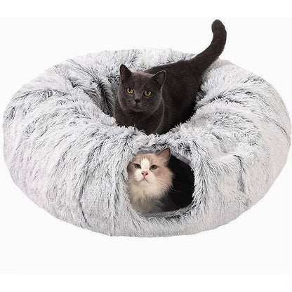 Winter New Arrival Plush Cat Tunnel Bed Foldable Two-In-One round Warmth Pet Nest Thickened Cozy Cuddly Cat Hideaway