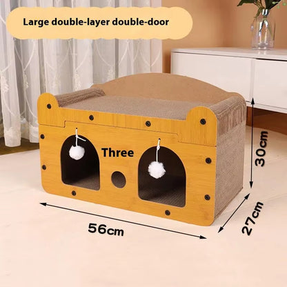 Cat Scratching Board Corrugated Large Space Cat Rest Villa Cat House Cat House Cat Bed with Scratch Pads Corrugated Pet Toys