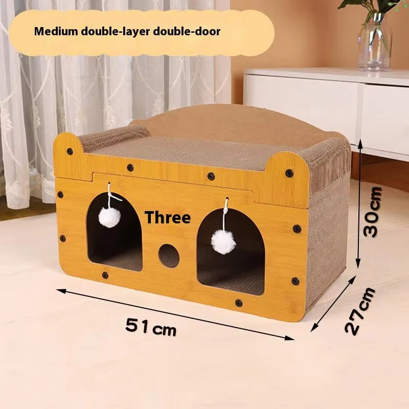 Cat Scratching Board Corrugated Large Space Cat Rest Villa Cat House Cat House Cat Bed with Scratch Pads Corrugated Pet Toys