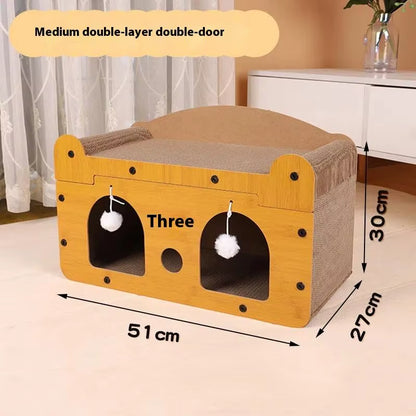 Cat Scratching Board Corrugated Large Space Cat Rest Villa Cat House Cat House Cat Bed with Scratch Pads Corrugated Pet Toys