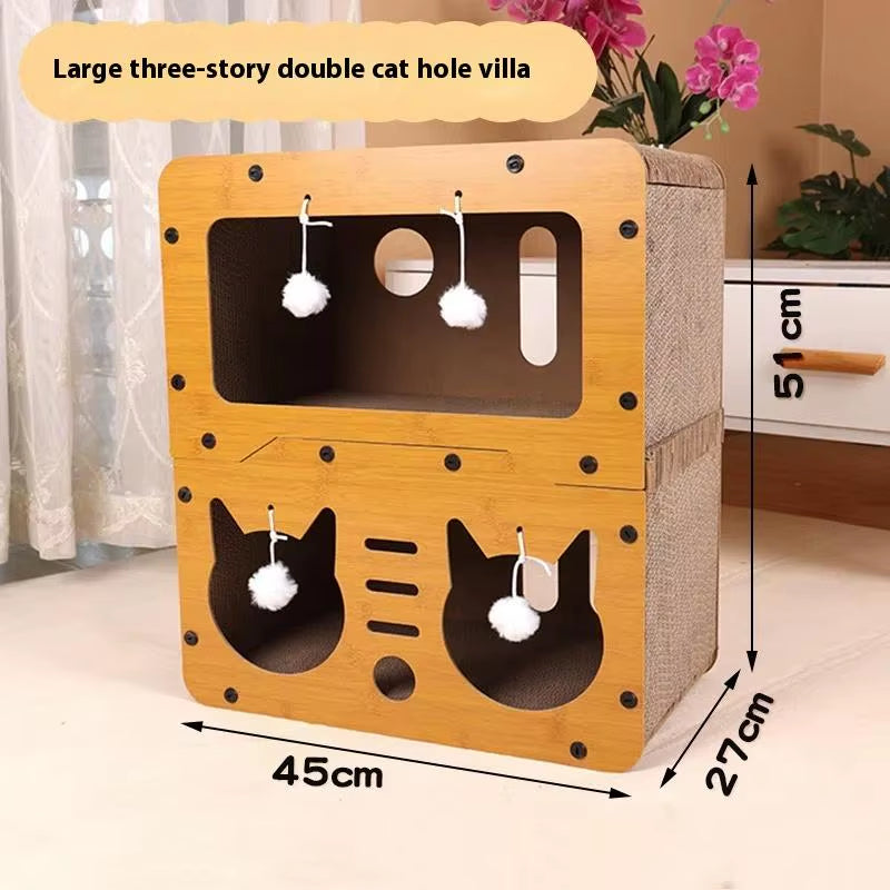 Cat Scratching Board Corrugated Large Space Cat Rest Villa Cat House Cat House Cat Bed with Scratch Pads Corrugated Pet Toys