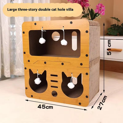 Cat Scratching Board Corrugated Large Space Cat Rest Villa Cat House Cat House Cat Bed with Scratch Pads Corrugated Pet Toys