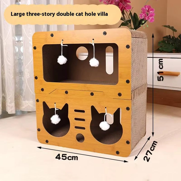 Cat Scratching Board Corrugated Large Space Cat Rest Villa Cat House Cat House Cat Bed with Scratch Pads Corrugated Pet Toys