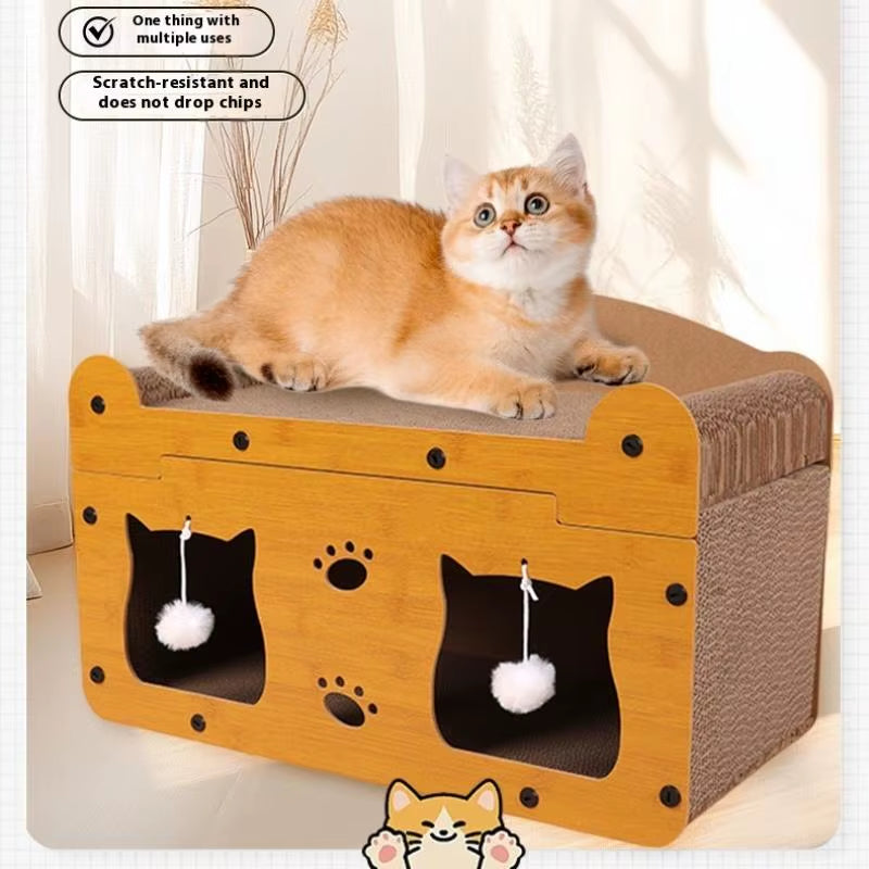Cat Scratching Board Corrugated Large Space Cat Rest Villa Cat House Cat House Cat Bed with Scratch Pads Corrugated Pet Toys