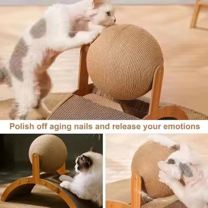 Wooden 2-In-1 Cat Scratcher, Ferris Wheel Vertical Scratching Ball, Sisal Ball, Honeycomb Grab Board, Wear-Resistant,Pet Toy