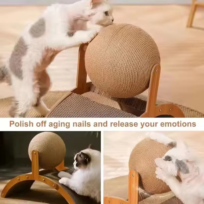 Wooden 2-In-1 Cat Scratcher, Ferris Wheel Vertical Scratching Ball, Sisal Ball, Honeycomb Grab Board, Wear-Resistant,Pet Toy