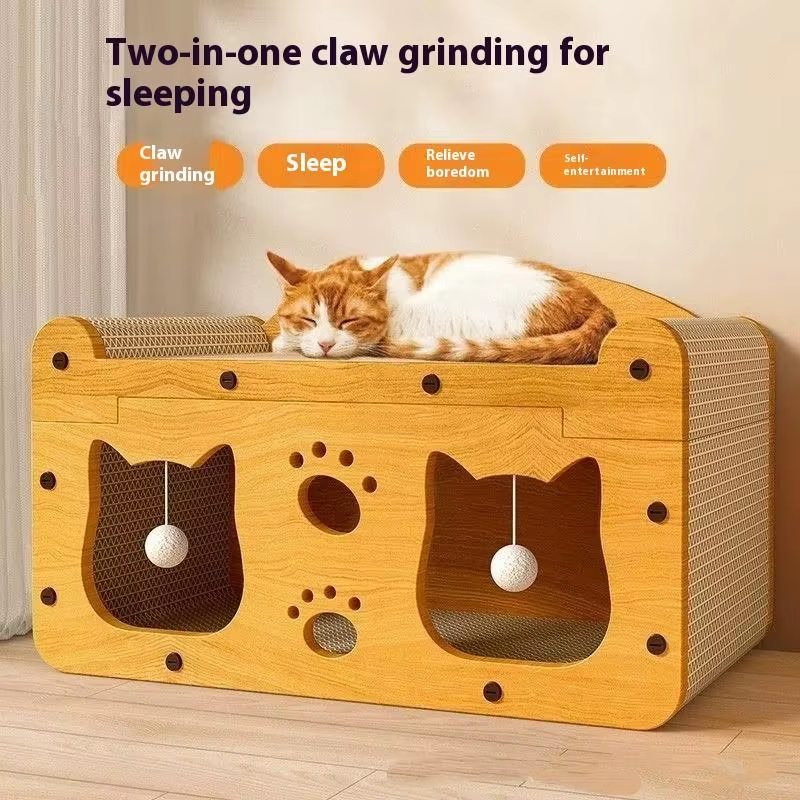 Cat Scratching Board Corrugated Large Space Cat Rest Villa Cat House Cat House Cat Bed with Scratch Pads Corrugated Pet Toys