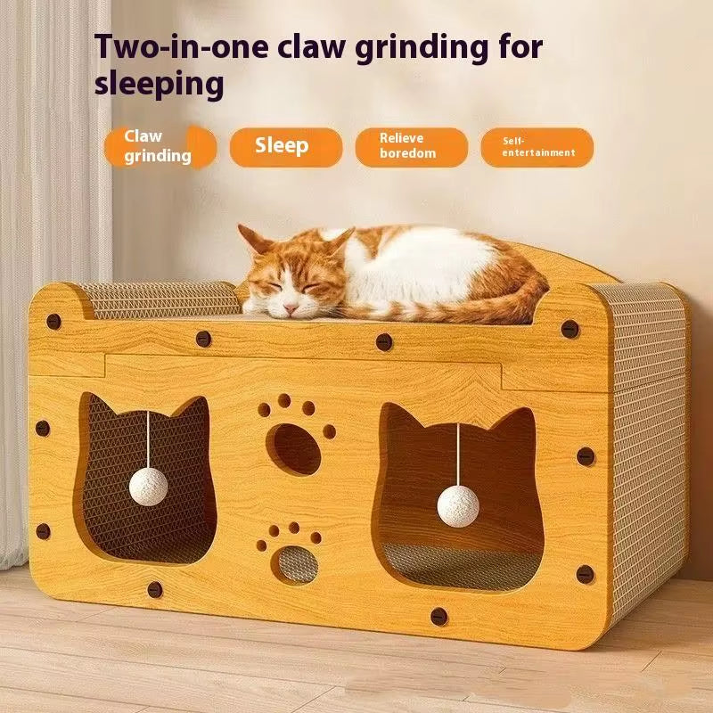Cat Scratching Board Corrugated Large Space Cat Rest Villa Cat House Cat House Cat Bed with Scratch Pads Corrugated Pet Toys